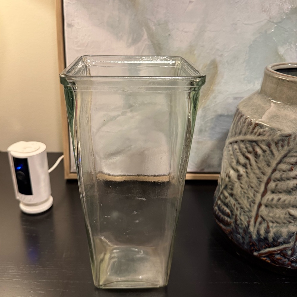 Clear Square Glass Vase - Tall Rectangular Decorative Vase